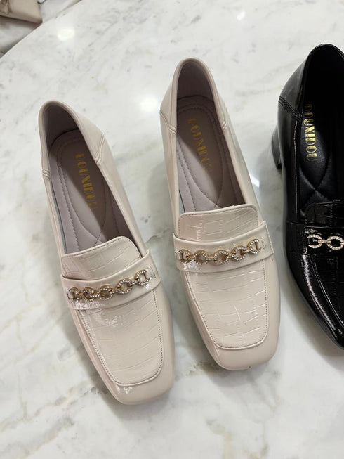 Women Loafer With Crystal Embedded Gold Chain